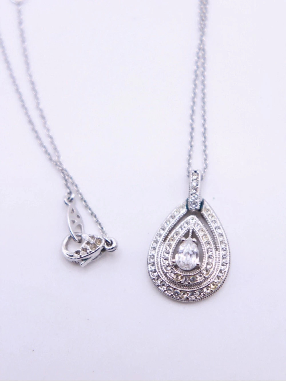 Nadri Teardrop CZ Pendant Necklace in Rhodium Plating